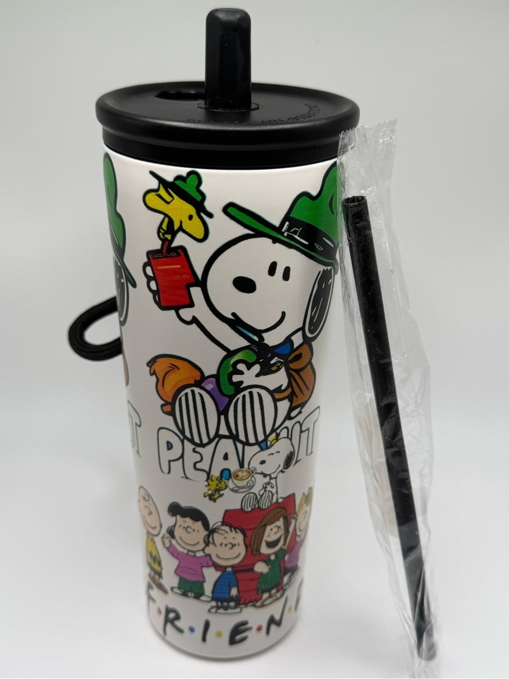 Peanuts Snoopy Travel Tumbler with Straw - White & Black